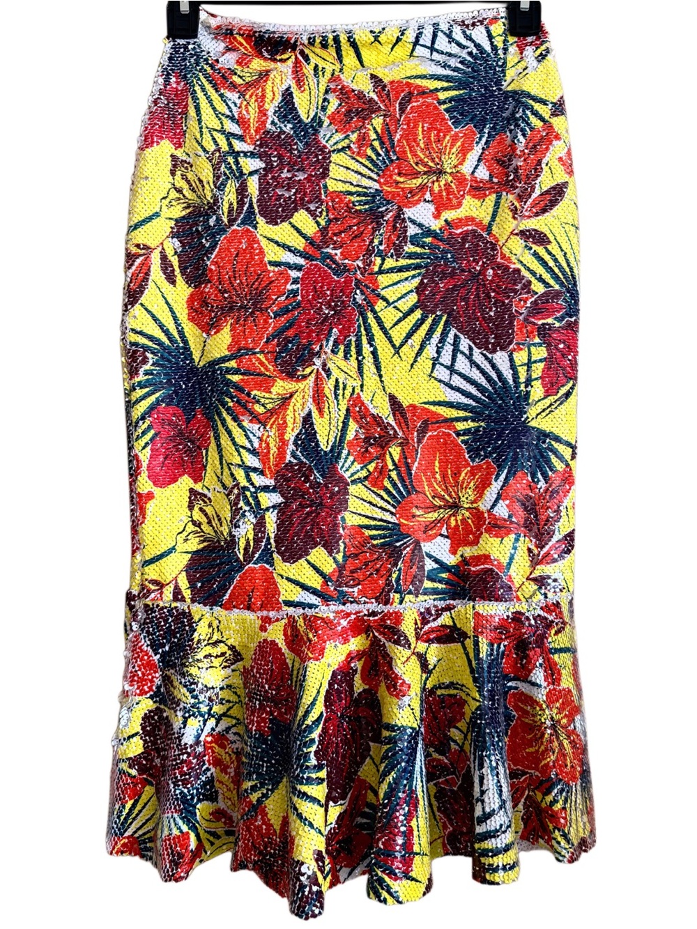 ZARA Vibrant Colorful Trendy Tropical Sequins Cocktail Party Midi Skirt Sz S NWT